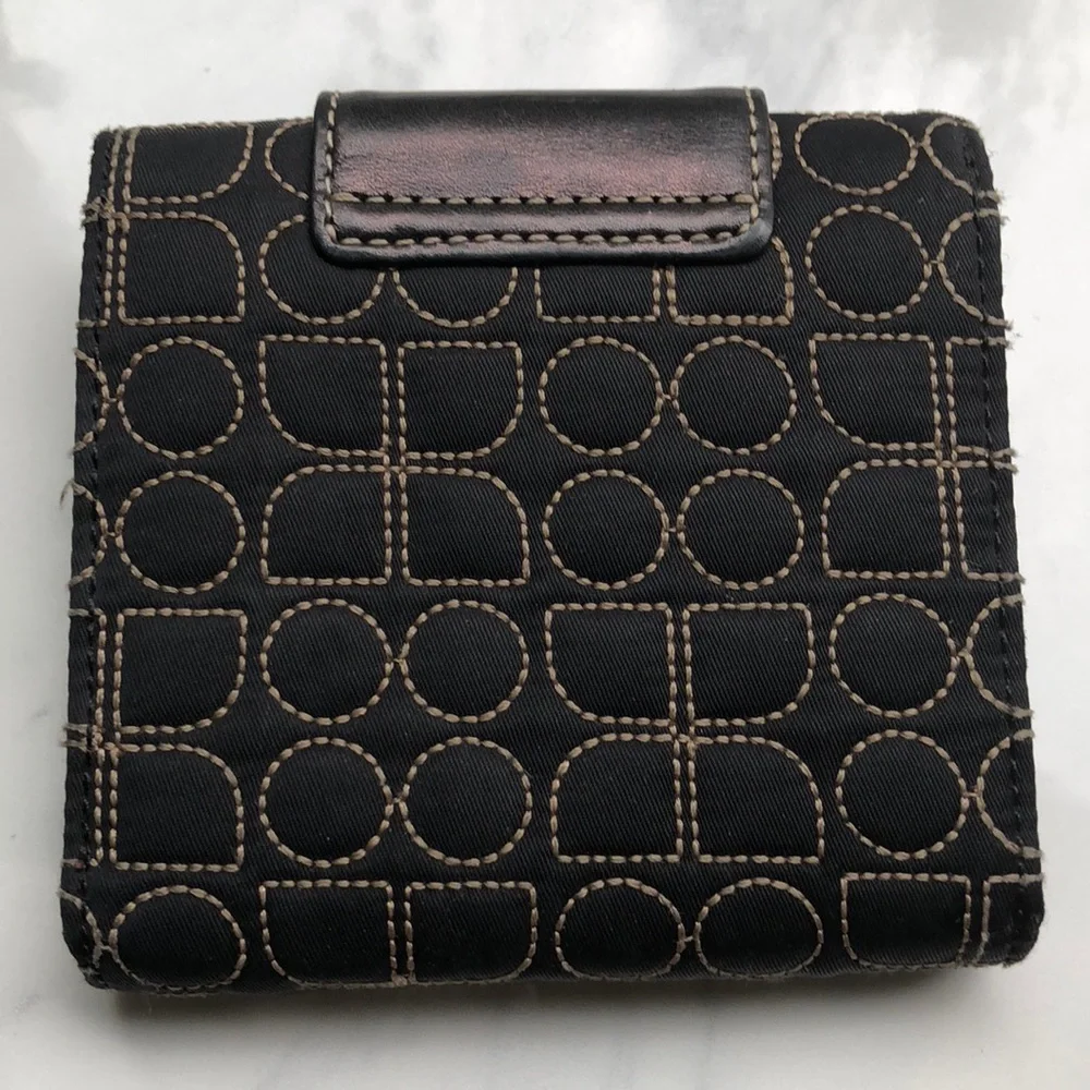 🕶️vintage Kate Spade⚡️monogram stitch 2000's wallet Black/beige pink lining - Picture 3 of 4